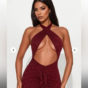 Fashion Nova Burgundy Backless Dress